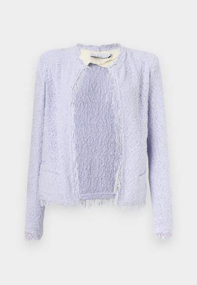 Ανοιχτό μωβ υφασμάτινο σακάκι με μακριά μανίκια και φθαρμένα τελειώματα στη βάση, τις μανσέτες και το λαιμό.