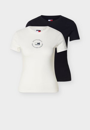 Tommy Jeans 2-PACK LOGO SLIM CREW NECK T-SHIRTS - T-shirt imprimé - ecru/black
