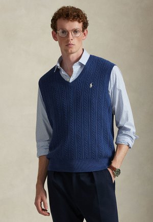 CABLE-KNIT COTTON SWEATER VEST - Waistcoat - rustic navy heather