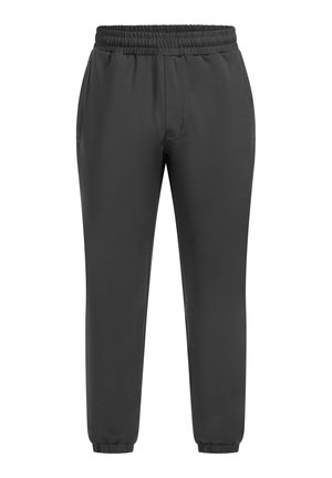 Pantaloni sportivi neri con una finitura liscia e testurizzata. Vita elasticizzata e polsini alle caviglie. Presenta tasche laterali.