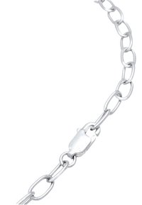 Zilveren schakelarmband met verlengde schakels en een sluiting, met een gladde afwerking en een uniforme kleur.