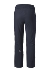 Marineblaue Wandernhose aus leichtem, wasserabweisendem Material; mit geradem Schnitt und einem dezenten Logo am Bund.