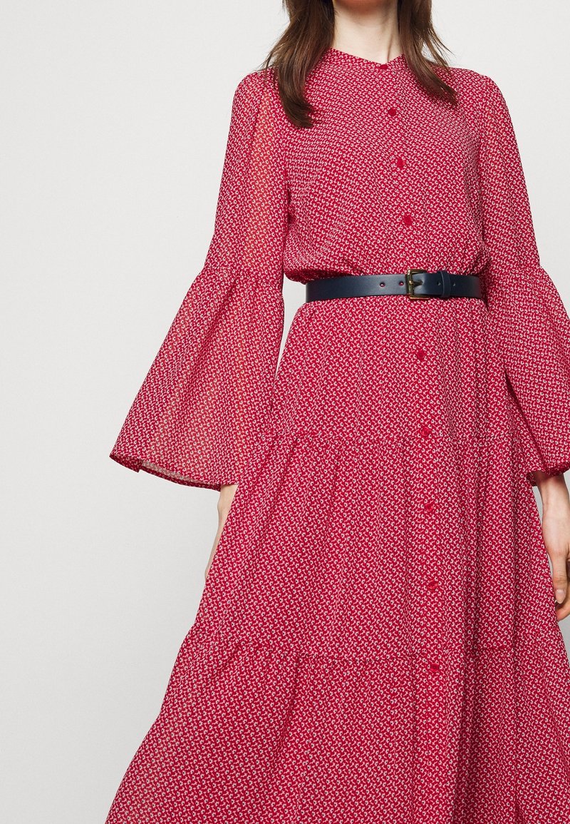 michael kors red polka dot dress Polka Dot Georgette Tie-Neck Midi Dress in MIDNIGHTBLUE - Sale