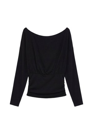 PULL&BEAR, LONG SLEEVE BOAT NECK WITH WAIST SASH - TOP - T-shirt à manches longues - black
