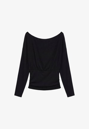 PULL&BEAR, LONG SLEEVE BOAT NECK WITH WAIST SASH - TOP - T-shirt à manches longues - black
