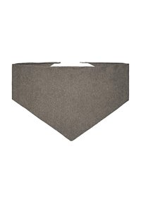Šedá látková bandana v trojúhelníkovém tvaru s v�ý尖nými konci, s texturovaným povrchem a se šňůrkami pro bezpečné upevnění.