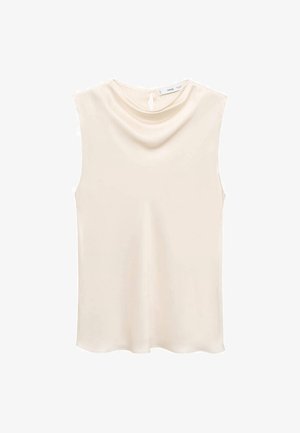 Flødefarvet, ærmeløs bluse med draperet halsudskæring og lille åbning bagpå, lavet af glat, letvægtstof.