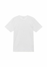 Hvid bomulds t-shirt med rund halsudsk�æring og korte ærmer. Har en glat tekstur og normal pasform, der er velegnet til afslappet brug.
