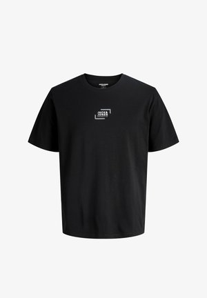 Fekete pamut rövid ujjú póló, a mellkasán egy kis fehér logóval. Klasszikus kerek nyakkivágás, sima textúra és kényelmes szabás.