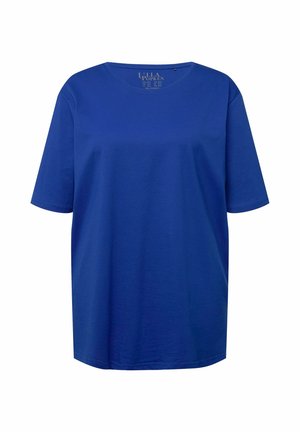 Blaus T-Shirt mit kurzen Ärmeln aus Baumwolle, lockere Passform, runder Ausschnitt und schlichtem Design ohne Muster oder Akzente.