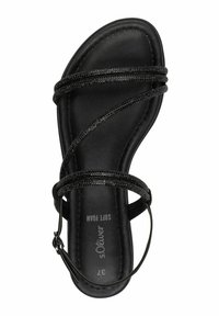 Sandalia negra con suave acolchado de espuma, múltiples tiras entrecruzadas y una correa ajustable en el tobillo para un ajuste seguro. Talla 37.