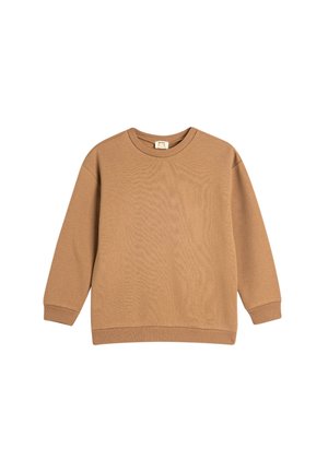 Bruine sweatshirt gemaakt van zachte stof, met een ronde hals, lange mouwen en ribgebreide manchetten en zoom. Eenvoudig, ongecompliceerd ontwerp.