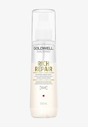 Goldwell Dualsenses Rich Repair herstellende serum sprayfles, 150 ml, voor beschadigd haar met kleurbehoud, transparante pompdop.