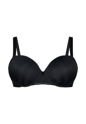 Black padded bra with underwire, adjustable shoulder straps, and smooth cups on a white background.