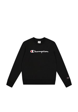 Felpa nera in cotone misto, con il logo bianco "Champion" sulla parte anteriore e un piccolo logo sul maniche sinistra.