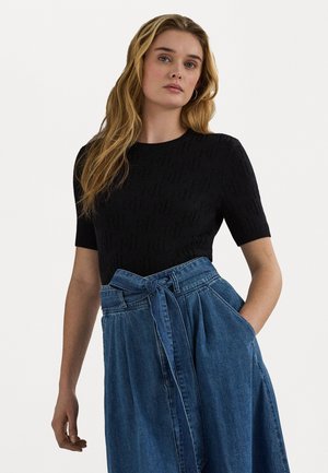 Lauren Ralph Lauren MONOGRAM JACQUARD SHORT SLEEVE JUMPER - Nyomott mintás póló - black