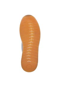 Schuhsohle mit einer strukturierten, orangen GummOberfläche, die diagonale Rillen und Erhebungen aufweist, entworfen für Traktion und Langlebigkeit.