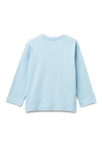 Maglietta a maniche lunghe di colore azzurro chiaro realizzata in tessuto morbido, con scollatura tonda e design semplice senza motivi o dettagli visibili.