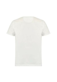 T-shirt blanc uni à manches courtes, vu de l'arrière, avec un col ras du cou et une texture de tissu simple et lisse.