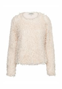 Vaeivis lichtroze lange mouwen trui met een ronde hals en een getextureerde, zachte stof. Beschikt over een cropped silhouet en minimale branding.