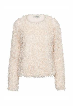 Vaeivis lichtroze lange mouwen trui met een ronde hals en een getextureerde, zachte stof. Beschikt over een cropped silhouet en minimale branding.