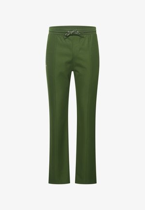 Olivengroen broeken met een rechte snit, trekkoord in de taille, vlakke voorkant en gestructureerde stof. Voorzien van een zijlogo detail.
