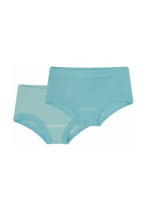 Blaues Baumwoll-Unterwäsche-Set, eines einfarbig und eines gestreift. Aus weichem Stoff, mit mittlerem Bund und elastischem Taillenbund für hohen Tragekomfort.
