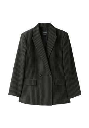 Stradivarius, STRAIGHT STRIPED BUTTON BLAZER - Manteau court - black