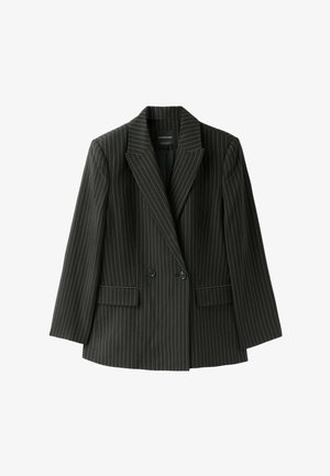 Stradivarius, STRAIGHT STRIPED BUTTON BLAZER - Manteau court - black