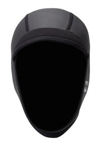 Gorro de neopreno negro para deportes acuáticos con costuras reforzadas y un pequeño logo en el costado, diseñado para la protección de la cabeza y el cuello.