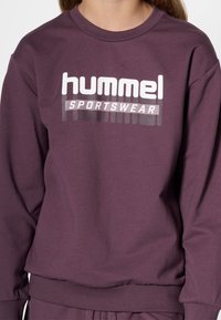 Bordeauxroter Sweatshirt aus Baumwollmischung, mit Rundhalsausschnitt, gerippten Bündchen und einem bedruckten "hummel SPORTSWEAR"-Logo in Weiß und Grau.