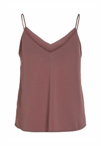 Top na ramiączkach w dekolcie w kształcie litery V wykonany z gładkiego, lekkiego materiału w stonowanym odcieniu mauve, z cienkimi, regulowanymi ramiączkami oraz luźnym krojem.