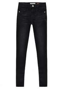 Zwarte denim skinny jeans met een hoge taille, voorzien van vijf zakken, zilveren hardware en een soepele textuur. Een minimalistisch ontwerp met een klassieke pasvorm.