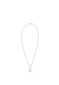 Sølv kæd necklace med en rund vedhæng med et stjernelys design. Kæden virker fin og delikat, med en lobsterlås.