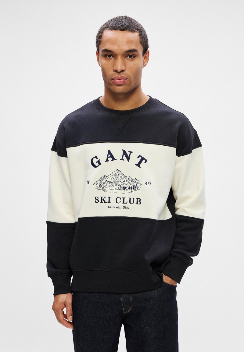 GANT BLOCKED EMBROIDERED - Mikina - black/off-white