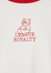 Valkoinen puuvillainen t-paita punaisella reunuksella, jossa on tiikerin kuva ja tekstinä "LEAGUE ROYALTY" punaisella alla.