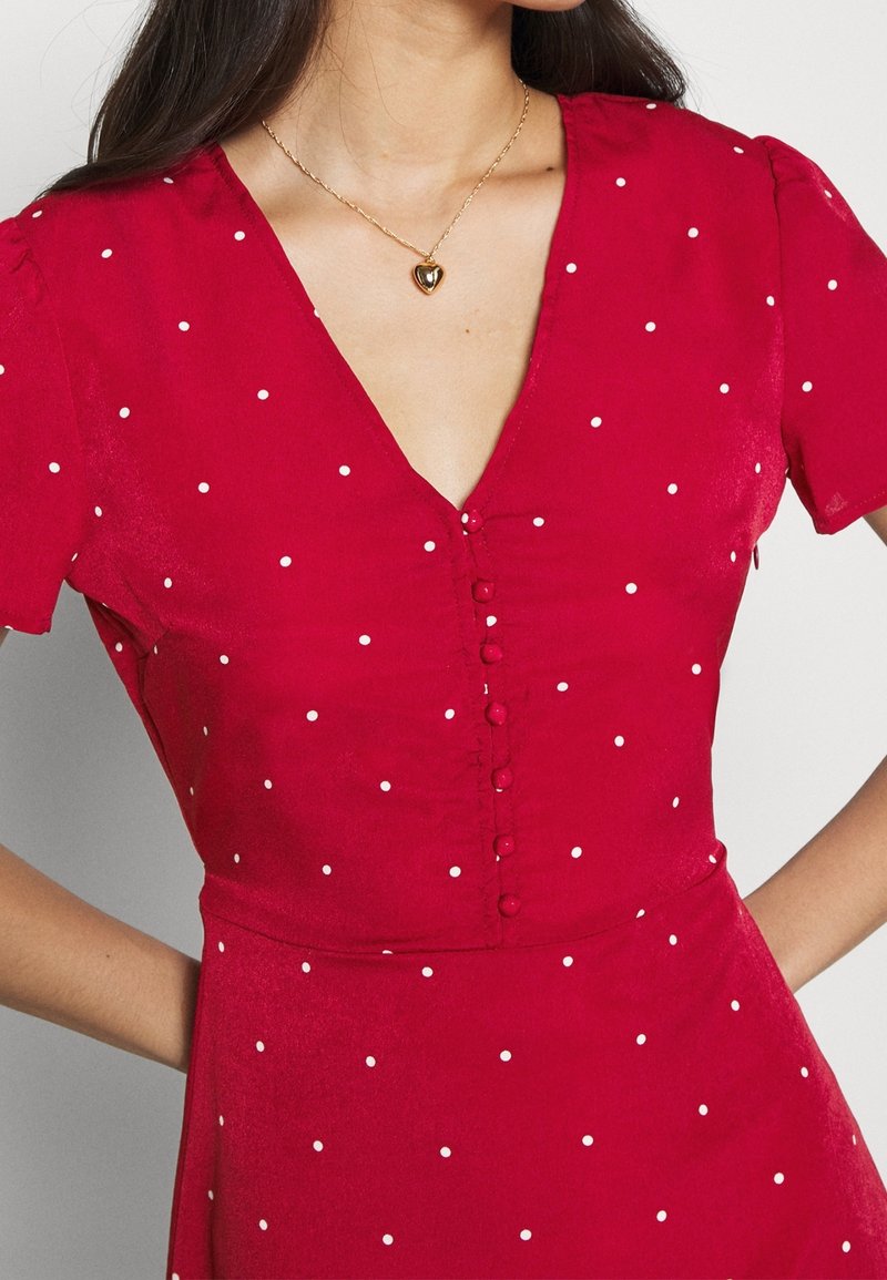 missguided red polka dot dress MISSGUIDED Off Shoulder Polka Dot Puff Sleeve Midi Dress Christmas MISSGUIDED