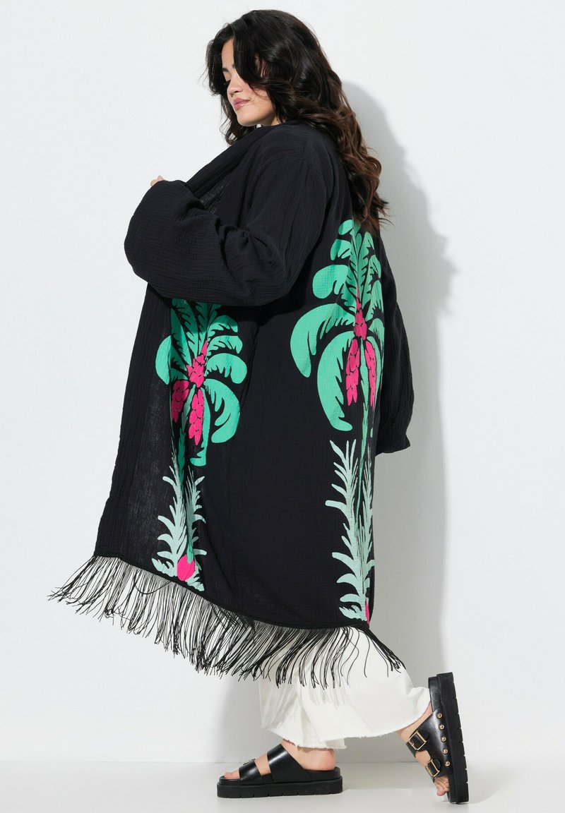 Giacca Donna Pizzo Kimono Floreale Ricamata Fronte Aperto Cardigan Midi