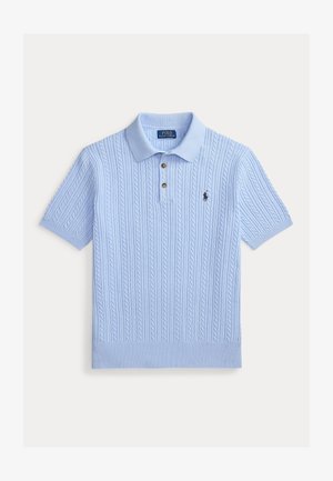 Polo Ralph Lauren, CABLE-KNIT COTTON POLO-COLLAR SWEATER - Πόλο - office blue