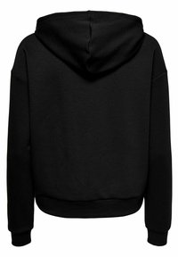 Sweat à capuche noir uni vu de dos avec manches longues et poignets côtelés.