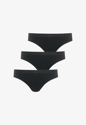 Czarne majtki bikini, 3-pak. Miękka tkanina o gładkiej fakturze, elastyczny pas i niskie wycięcie. Brak wzorów i ozdób.