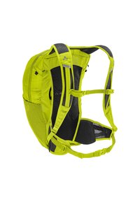 Sac à dos léger de couleur vert vif avec des panneaux en maille. Dispose de bretelles réglables et d'un design épuré pour une utilisation en extérieur.