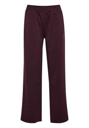 Bordeaux joggingbroek met een wijde pijpdesign, gemaakt van zachte stof, met een elastische tailleband en minimale branding aan de zijkant.