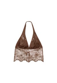 HALTER WITH EMBROIDERY  - Blouse - dark brown