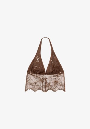 Stradivarius HALTER WITH EMBROIDERY  - Blus - dark brown