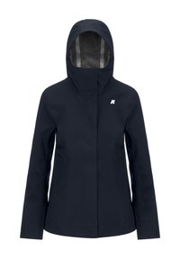 Ναυτικό αδιάβροχο μπουφάν με κουκούλα, που διαθέτει φερμουάρ μπροστά, μακριά μανίκια και μικρό λογότυπο στο στήθος. Απαλή, υφή υφάσματος.