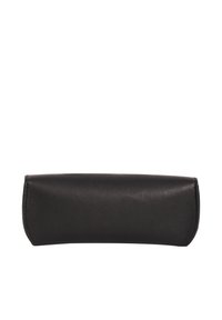 Étui à lunettes en cuir noir, forme cylindrique, texture lisse, design minimaliste, bords scellés, sans matériel ou motifs visibles.