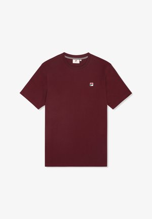 Burgunderfarvet bomulds t-shirt med korte ærmer, rund hals og et lille logo-plot på brystet. Glat tekstur og klassisk pasform.
