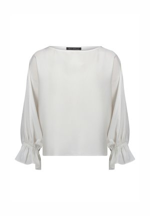 Witte blouse met een ronde hals en lange, puffed mouwen met elastische manchetten. Gemaakt van een gladde stof met een strakke uitstraling.