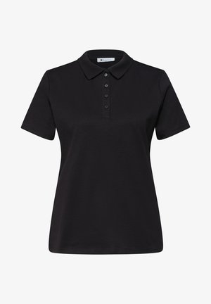Polo nera a maniche corte con patta a quattro bottoni e collo classico, sagomata per una silhouette aderente.